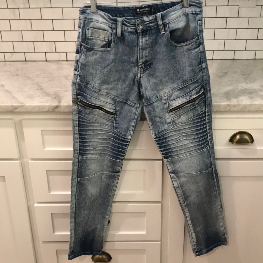 Vintage Southpole Jeans Mens 32 Blue VRibbed Stretch Hip Hop Light Wash Zippers